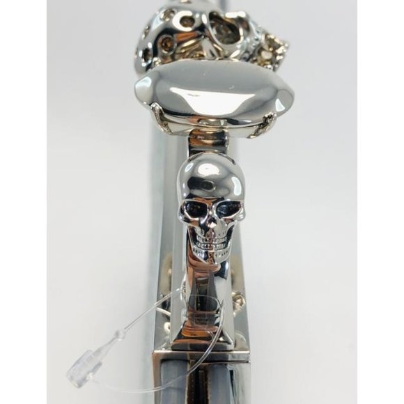 Alexander Mcqueen Skull Four Ring Croc Embossed Blue Leather Clutch - Picture 7 of 12